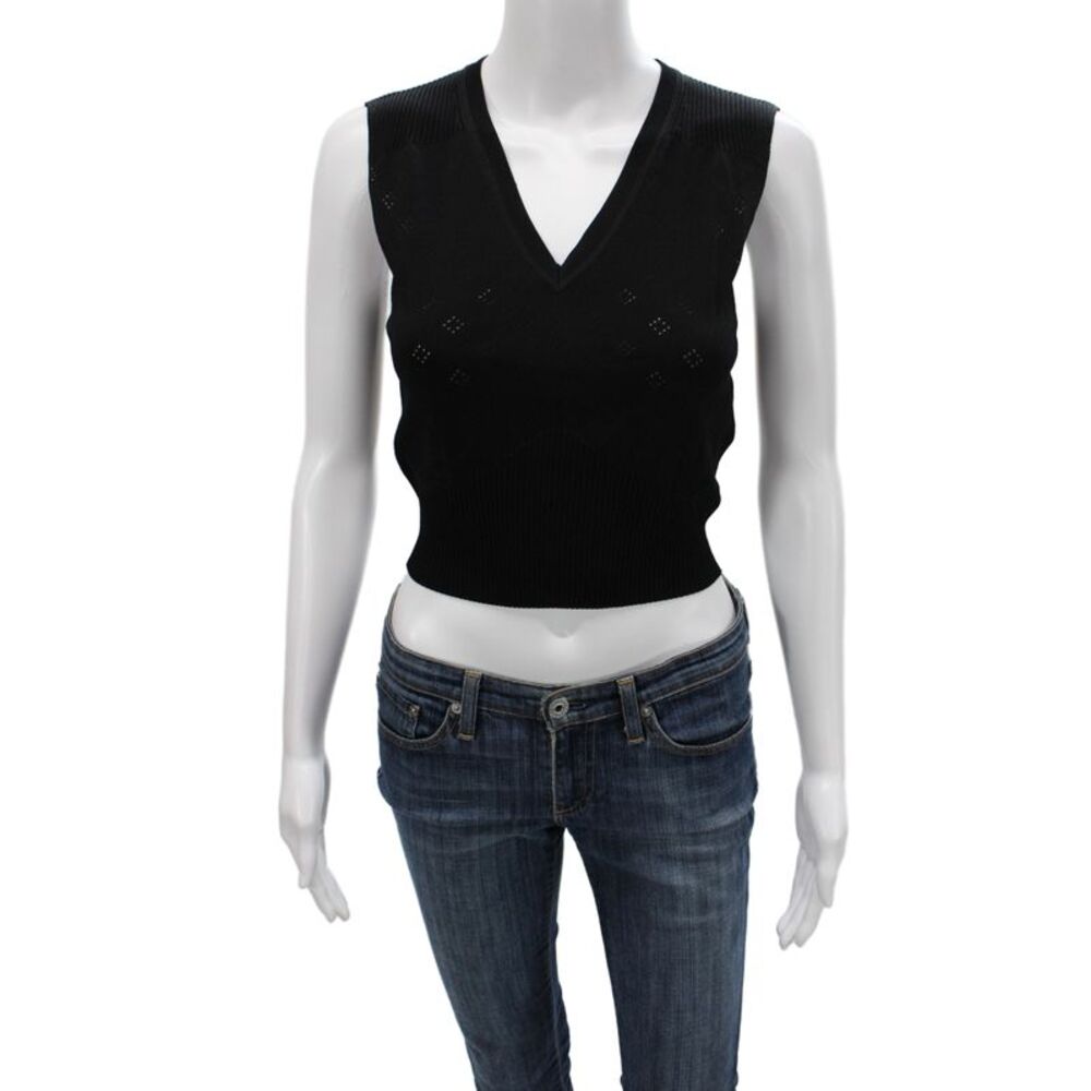 Max & Co Women Vest Black V Neck Geometric Sleeveless Size S